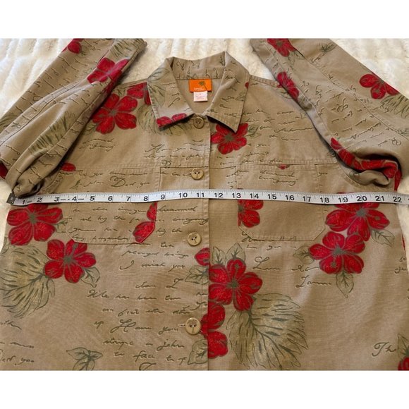Hearts of Palm Collared Jacket Beige Red Floral Print 100% Cotton Women's Size 8 - Picture 8 of 16